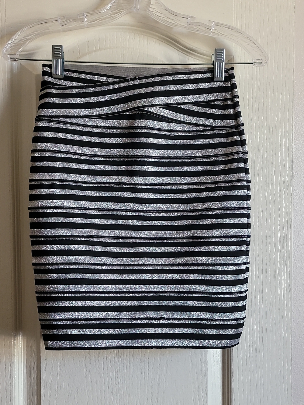 lola Black and Silver Striped Pencil Skirt